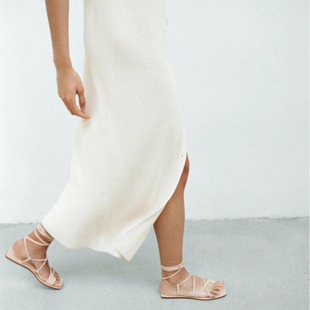 Zara Cream Ankle Strap Leather Sandals